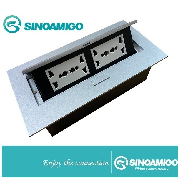 Bộ ổ cắm âm bàn nắp bật SinoAmigo STS-212GST-2 cao cấp mầu bạc